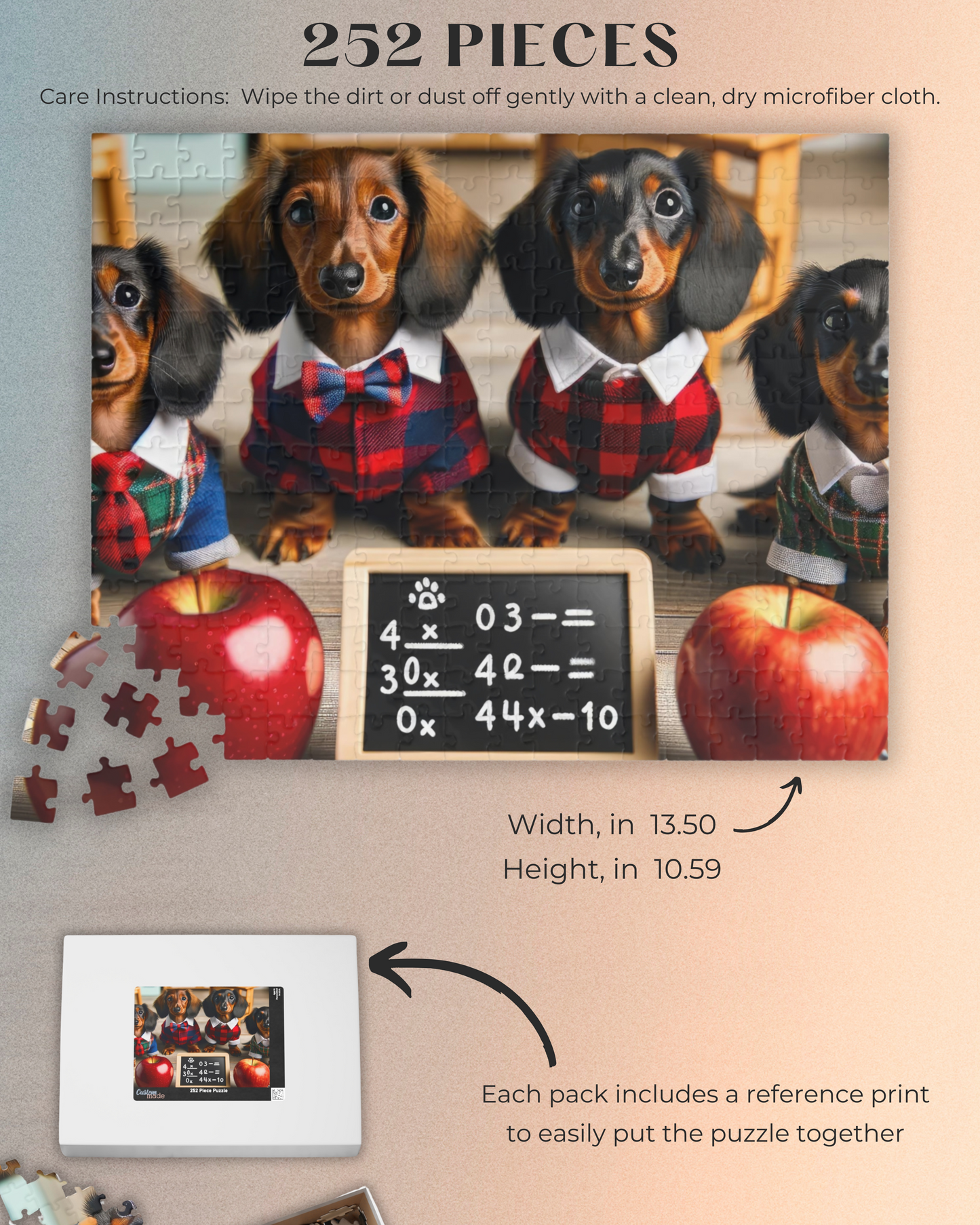Adorable Classroom Miniature Dachshund Jigsaw Puzzle - Mini Doxie Puppy 110, 252, 520 or 1014 Pieces