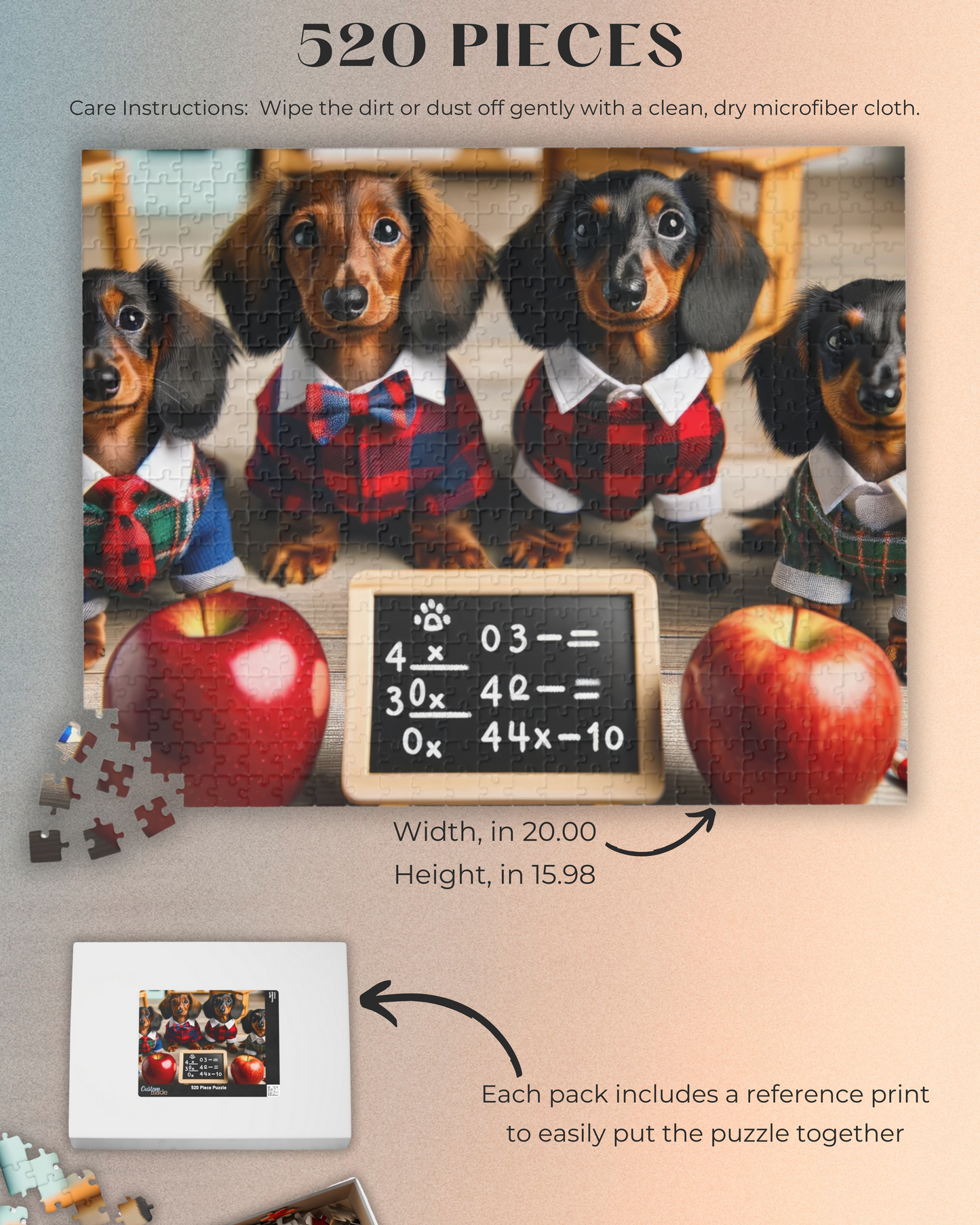 Adorable Classroom Miniature Dachshund Jigsaw Puzzle - Mini Doxie Puppy 110, 252, 520 or 1014 Pieces