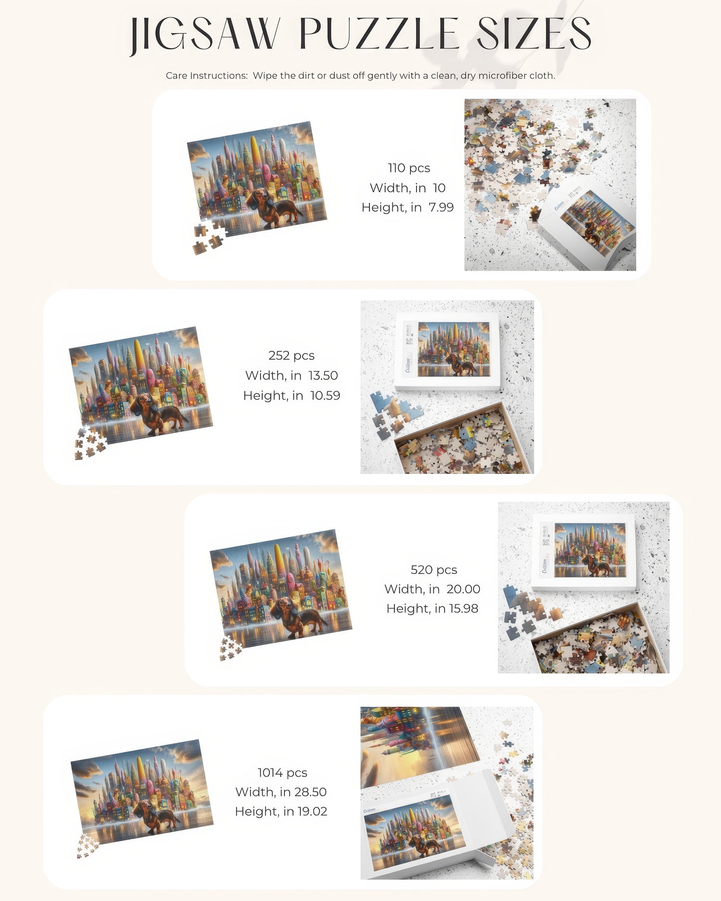 Dachshund Dream Cityscape Puzzle - Whimsical Skyline Jigsaw, Doxie Puzzle, Family-Friendly Game, Mindful Activity, 110, 252, 520, 1014-piece