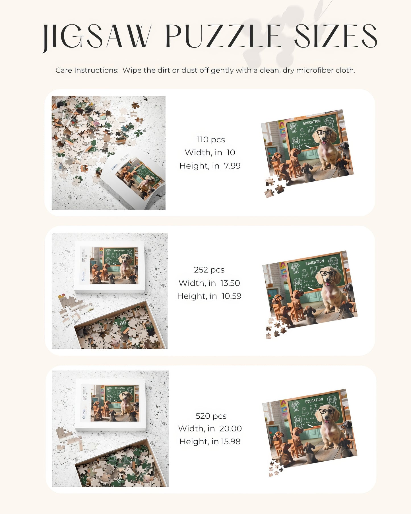 Smarty Paws Classroom Dachshund Puzzle - Fun Dog-Themed Jigsaw, Glasses-Wearing Pup Teacher, 110/252/520 Pieces, Glossy Finish