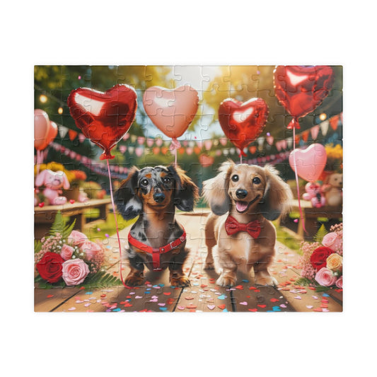 Charming Puppy Love Celebration Miniature Dachshund Jigsaw Puzzle - Dapple and English Cream Lovers Gift 110, 252, 520 or 1014 Pieces