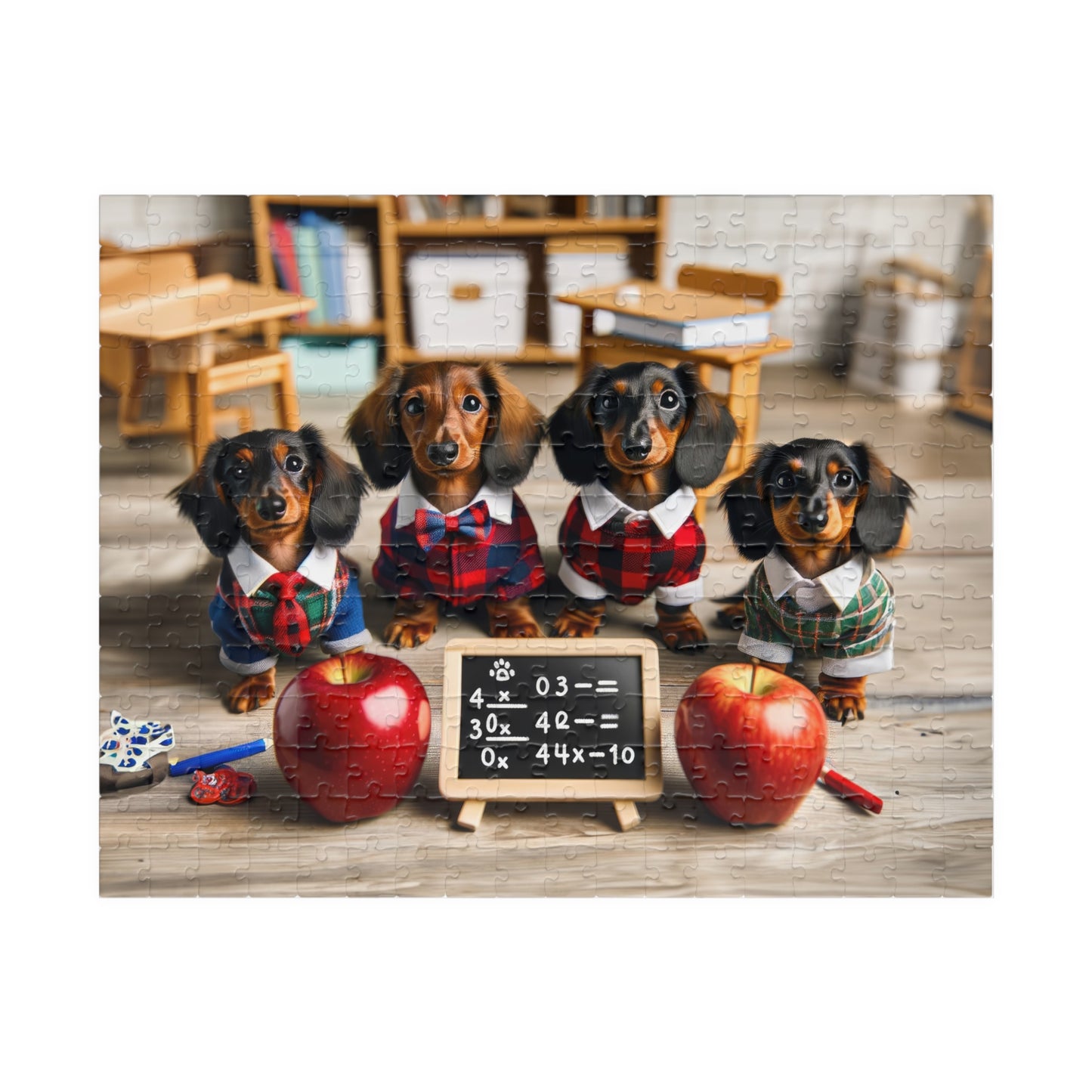 Adorable Mini Dachshund Classroom Puzzle - Doxie Puppy Scholars, Horizontal Jigsaw, Educational Family Game (110/252/520/1014 Pieces)