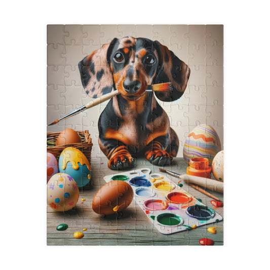 Easter Egg Painting Dog  Miniature Dachshund Jigsaw Puzzle - Family Game Night - Doxie Lovers Gift 110, 252, 520, 1014 Pieces