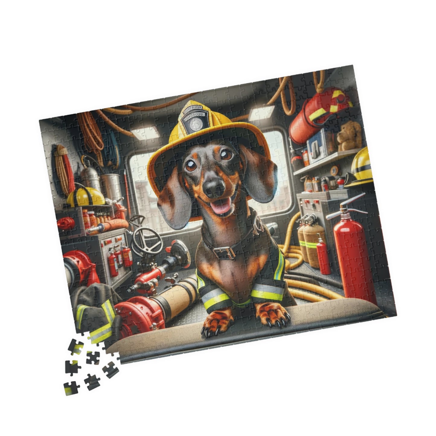 Brave Little Rescuer Firefighter Dachshund Jigsaw Puzzle -A Daring Adventure in Every Piece, 110, 252, 520, 1014-piece