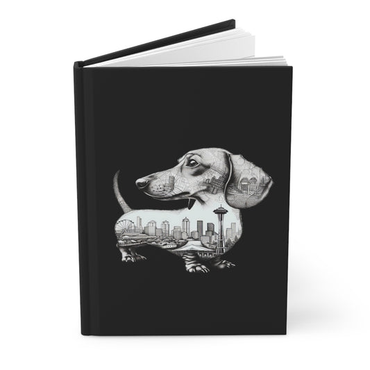 Seattle Skyline Dachshund Hardcover Journal - Urban Chic Notebook - Cityscape Dog Lover Diary - 150 Lined Pages