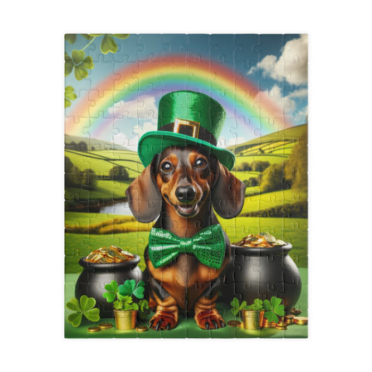 Pot O' Gold Miniature Dachshund Jigsaw Puzzle - Enchanting Lucky Mini Doxie, 110, 252, 520 or 1014 Pieces