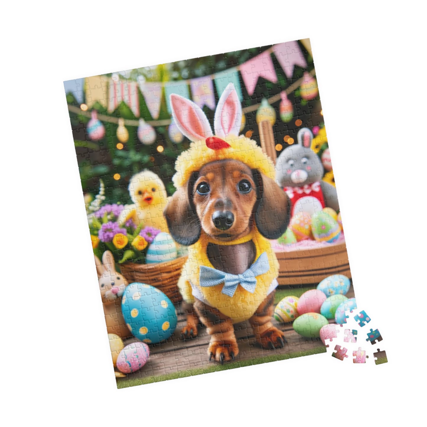 Bunny Hop Easter Dachshund Puzzle- Festive Spring Jigsaw Family Game 110, 252, 520 or 1014 Pieces
