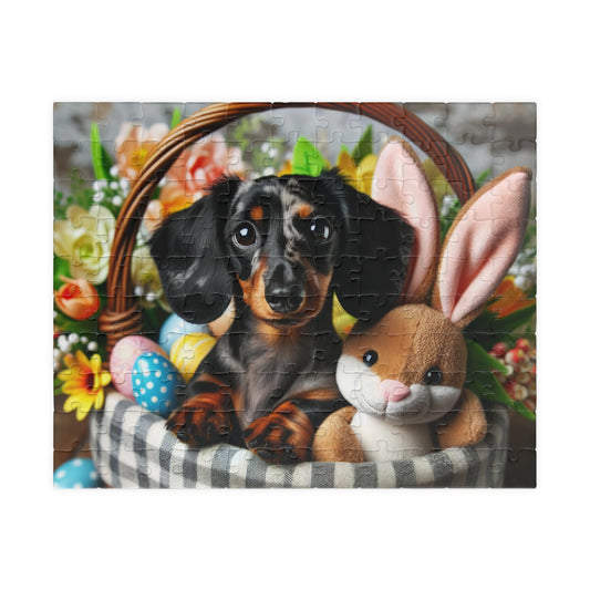 Easter Joy Miniature Dachshund Jigsaw Puzzle - Spring Celebration Black and Tan Mini Doxie 110, 252, 520 or 1014 Pieces