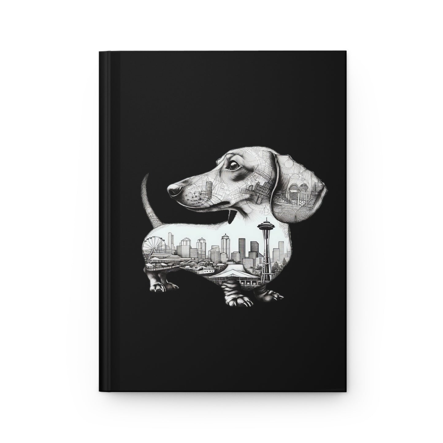 Seattle Skyline Dachshund Hardcover Journal - Urban Chic Notebook - Cityscape Dog Lover Diary - 150 Lined Pages