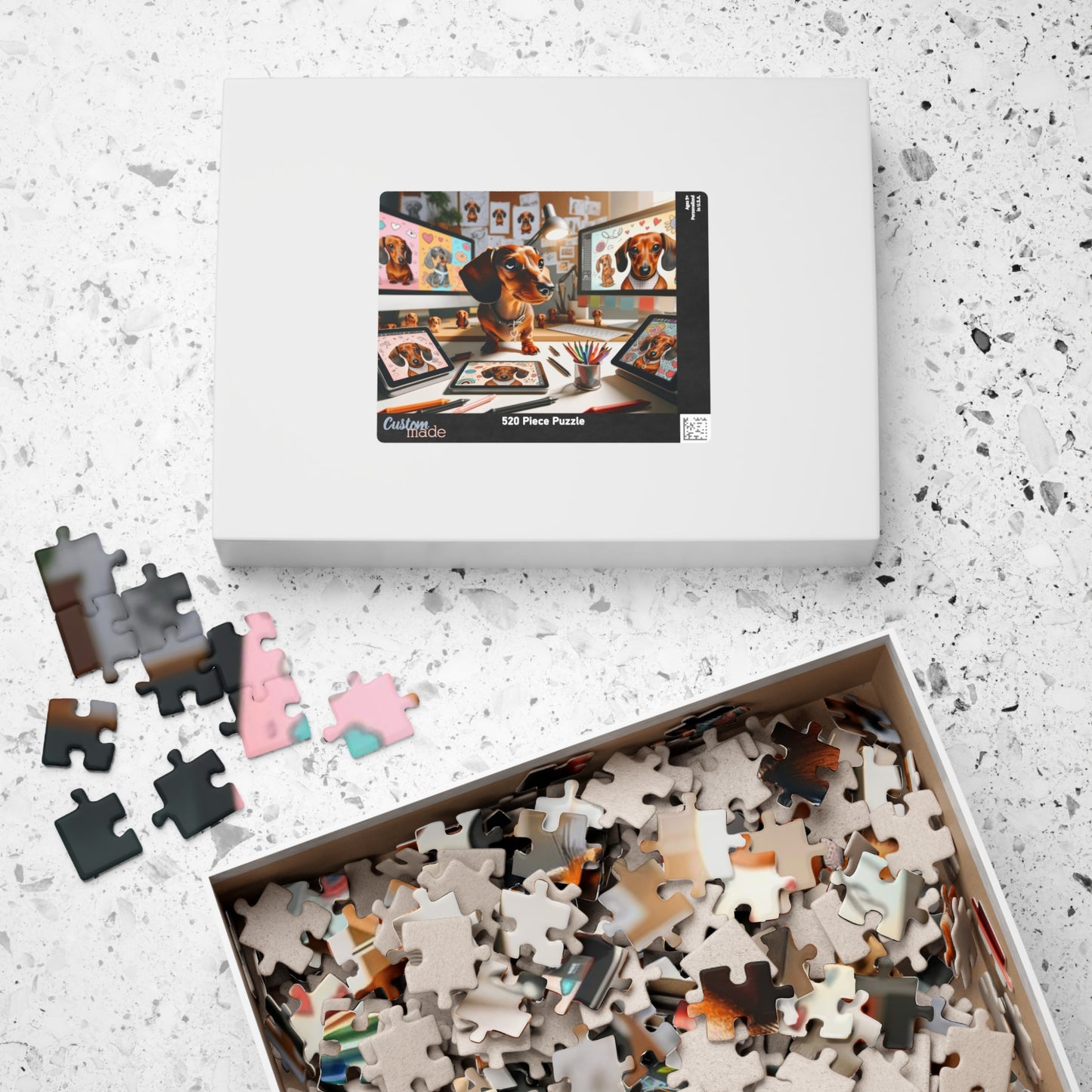 Pixel Paws Miniature Dachshund Puzzle - Digital Designer Mini Doxie Jigsaw, 110, 252, 520  or 1014 Pieces