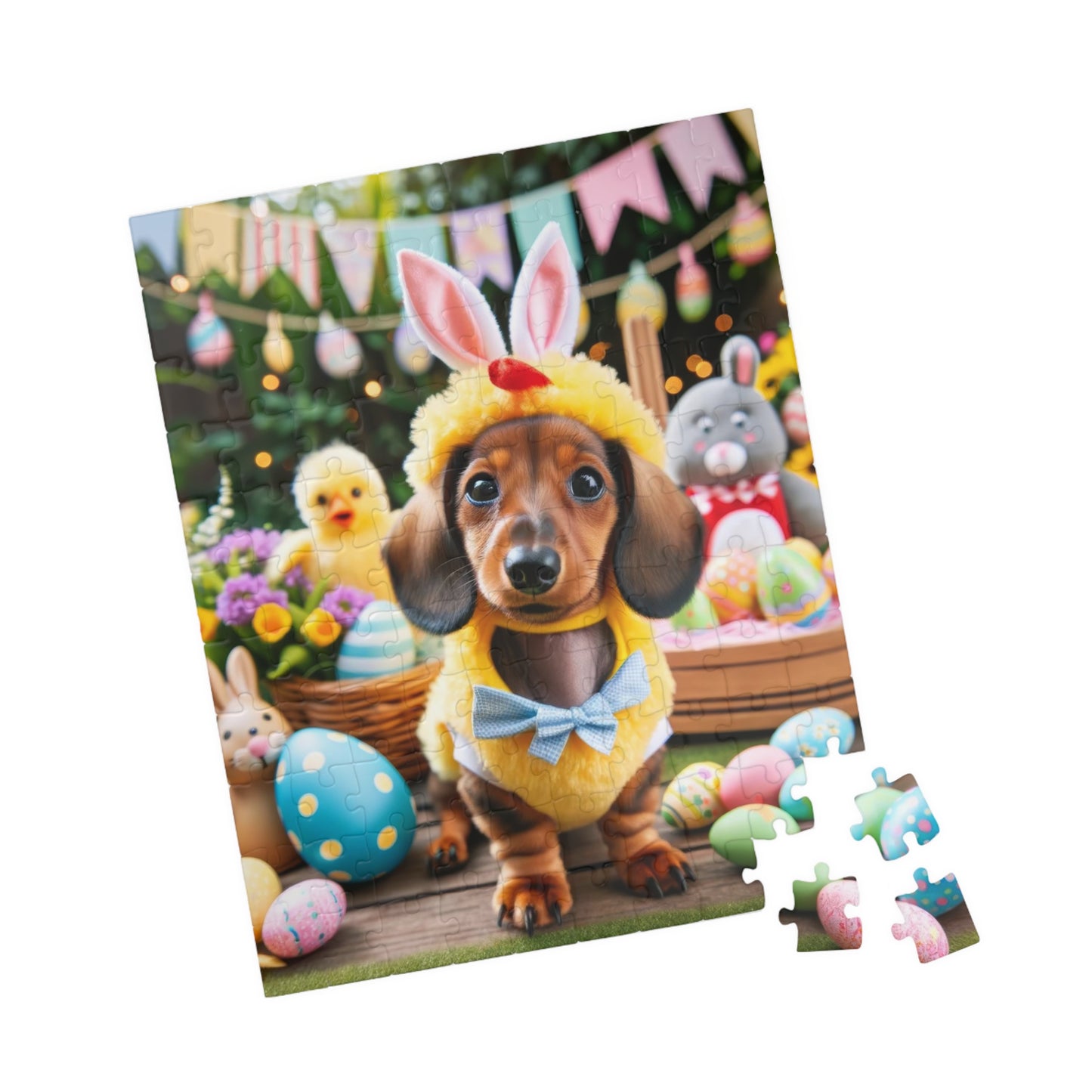 Bunny Hop Easter Dachshund Puzzle- Festive Spring Jigsaw Family Game 110, 252, 520 or 1014 Pieces