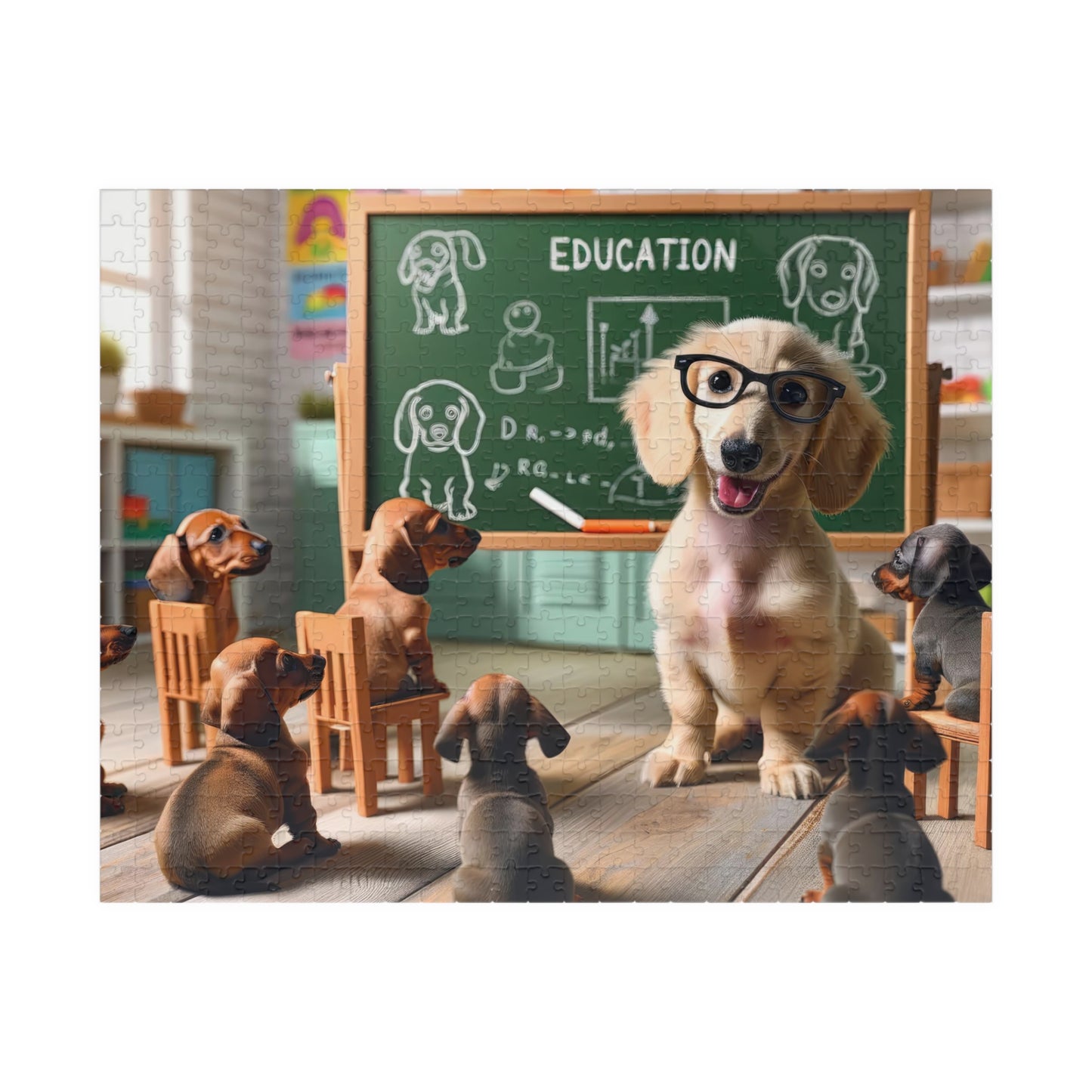 Smarty Paws Classroom Dachshund Puzzle - Fun Dog-Themed Jigsaw, Glasses-Wearing Pup Teacher, 110/252/520 Pieces, Glossy Finish