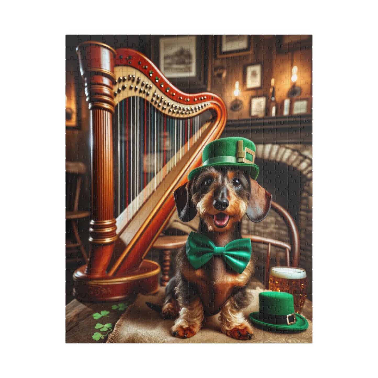 Irish Harmony Dachshund Puzzle - Charming Canine Harpist, Fun Family Jigsaw Puzzle 110, 252, 520 or 1014 Pieces