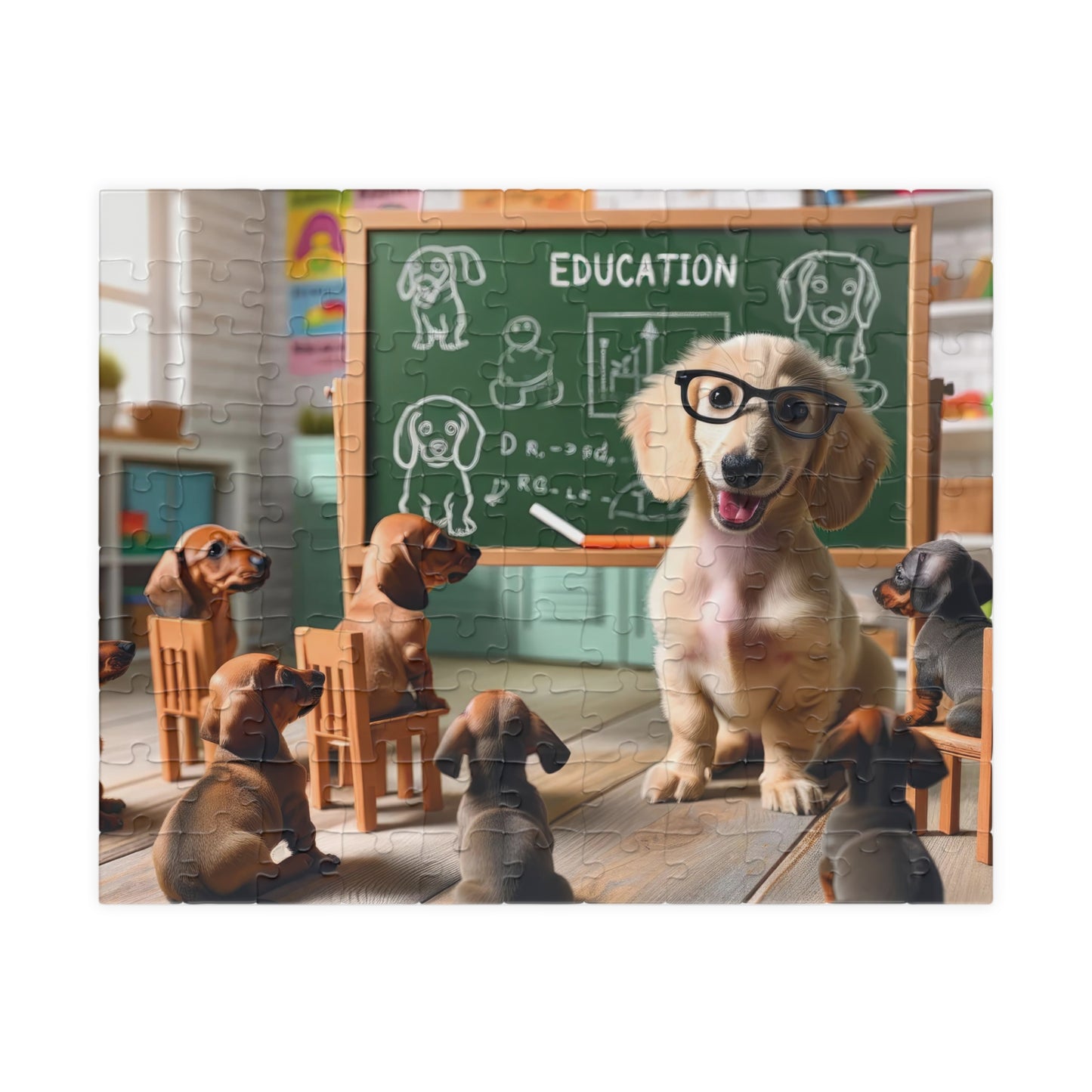 Smarty Paws Classroom Dachshund Puzzle - Fun Dog-Themed Jigsaw, Glasses-Wearing Pup Teacher, 110/252/520 Pieces, Glossy Finish