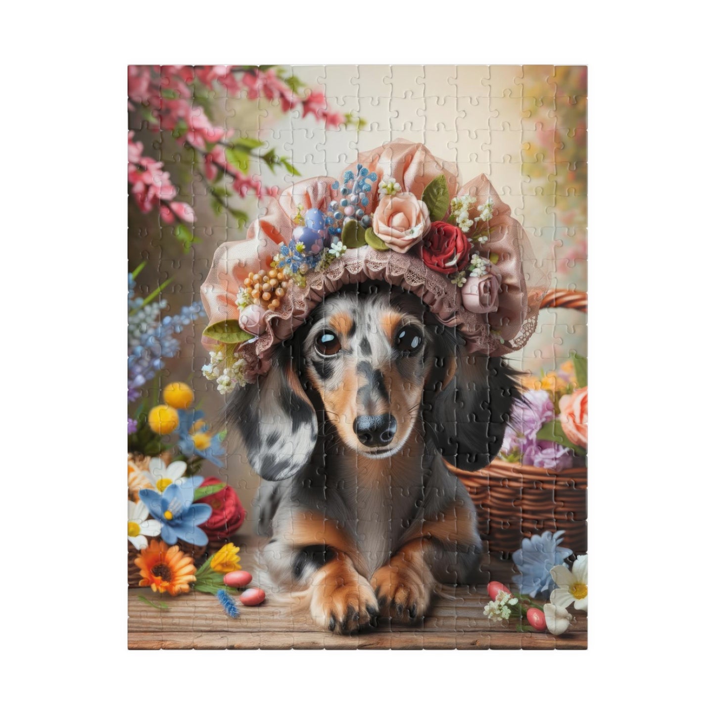 Enchanted Spring Blossom Miniature Dachshund Jigsaw Puzzle - Floral Easter Mini Doxie 110, 252, 520, 1014 Pieces