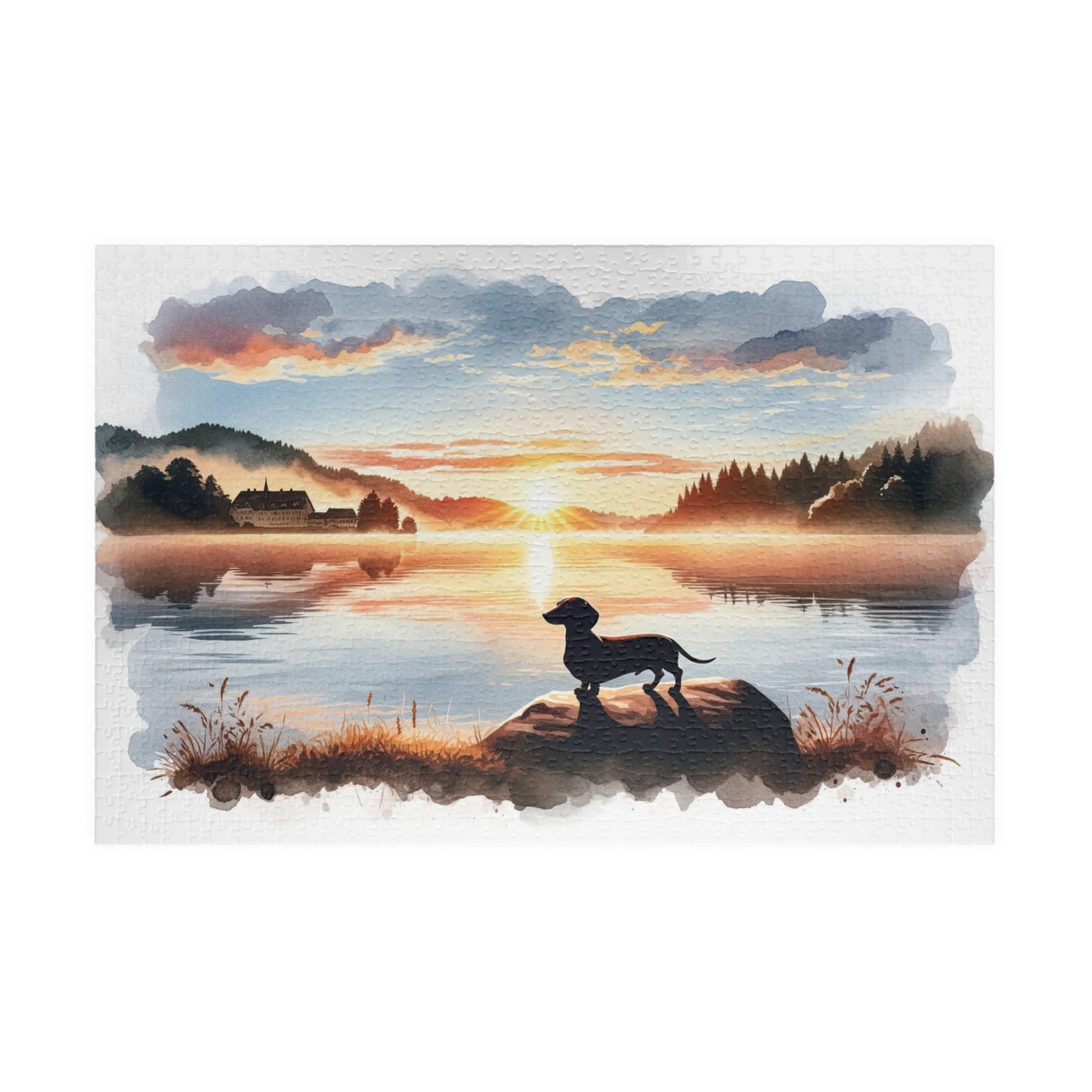Dawn's Early Light - Dachshund Lake View Jigsaw Puzzle - Available in Multiple Sizes 110, 252, 520, 1014-piece