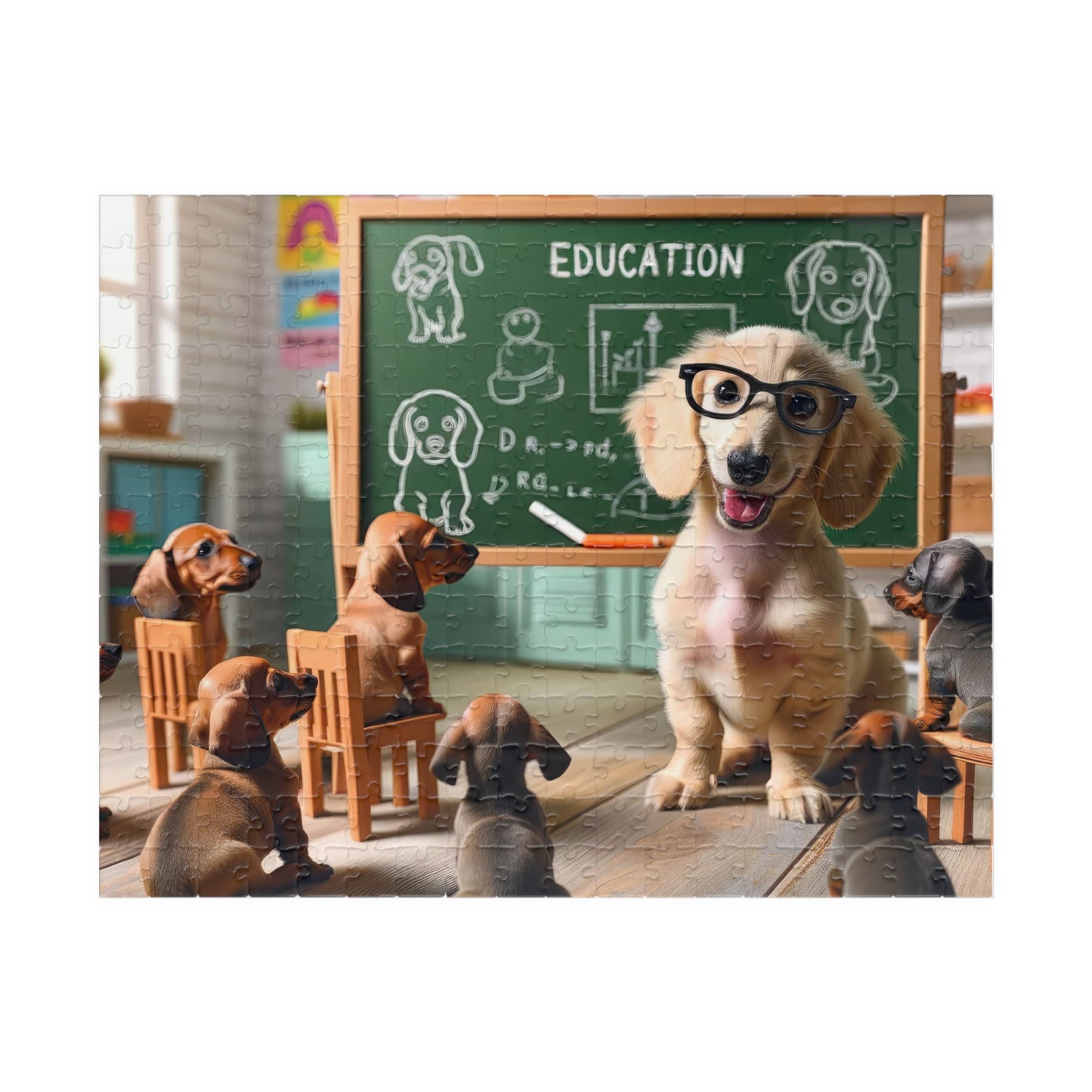 Smarty Paws Classroom Dachshund Puzzle - Fun Dog-Themed Jigsaw, Glasses-Wearing Pup Teacher, 110/252/520 Pieces, Glossy Finish
