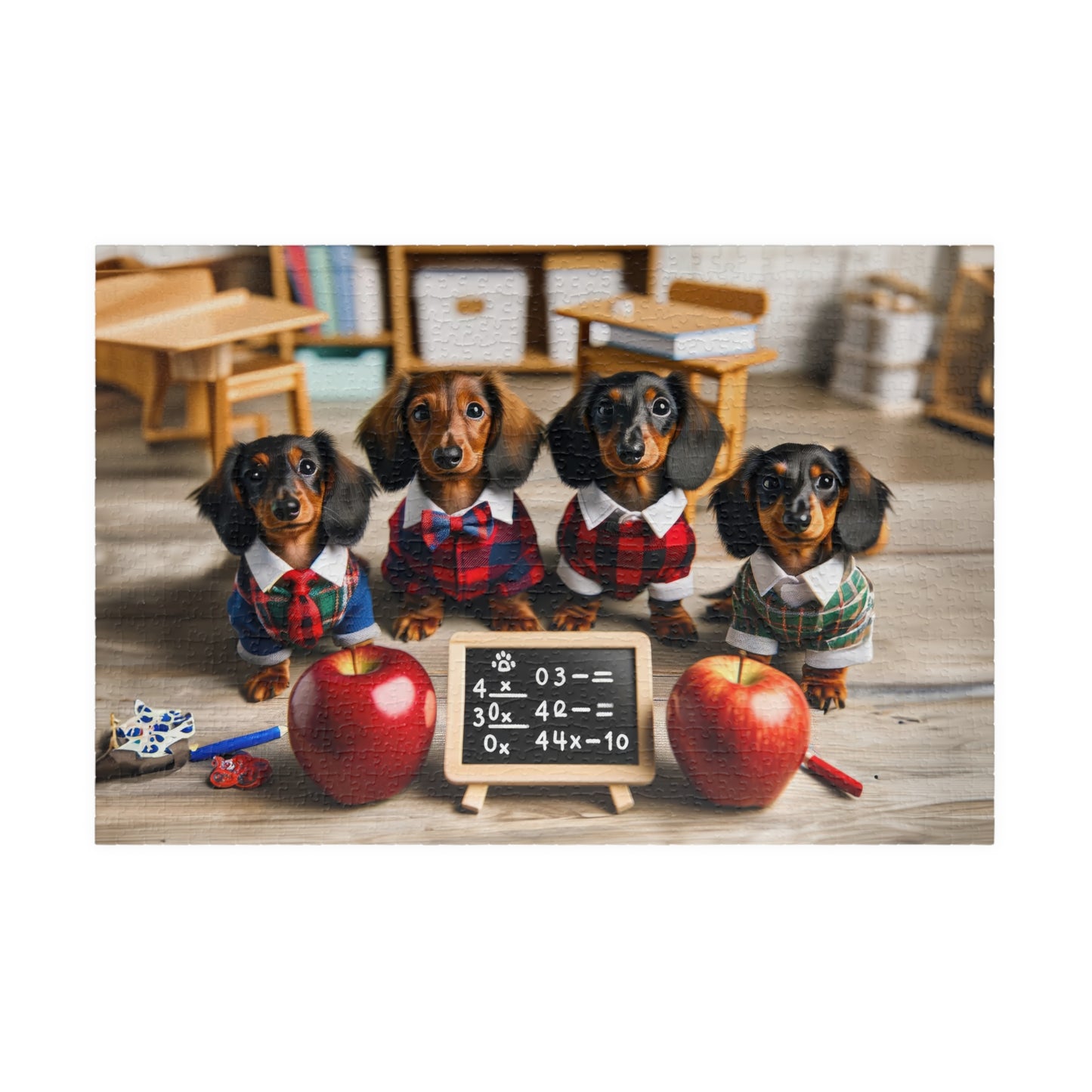 Adorable Mini Dachshund Classroom Puzzle - Doxie Puppy Scholars, Horizontal Jigsaw, Educational Family Game (110/252/520/1014 Pieces)