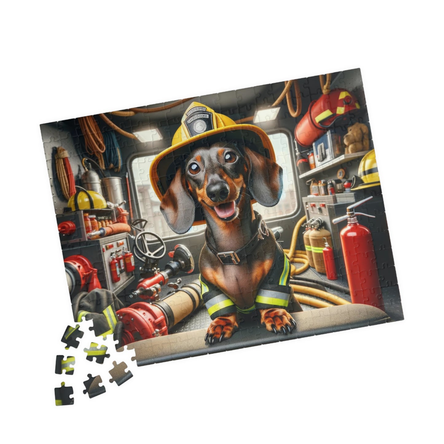 Brave Little Rescuer Firefighter Dachshund Jigsaw Puzzle -A Daring Adventure in Every Piece, 110, 252, 520, 1014-piece