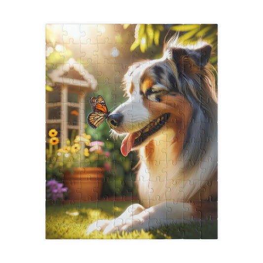 Australian Shepherd & Butterfly Puzzle - Sunlit Serenity - Mindful Family Activity - 110 to 1014 Pieces
