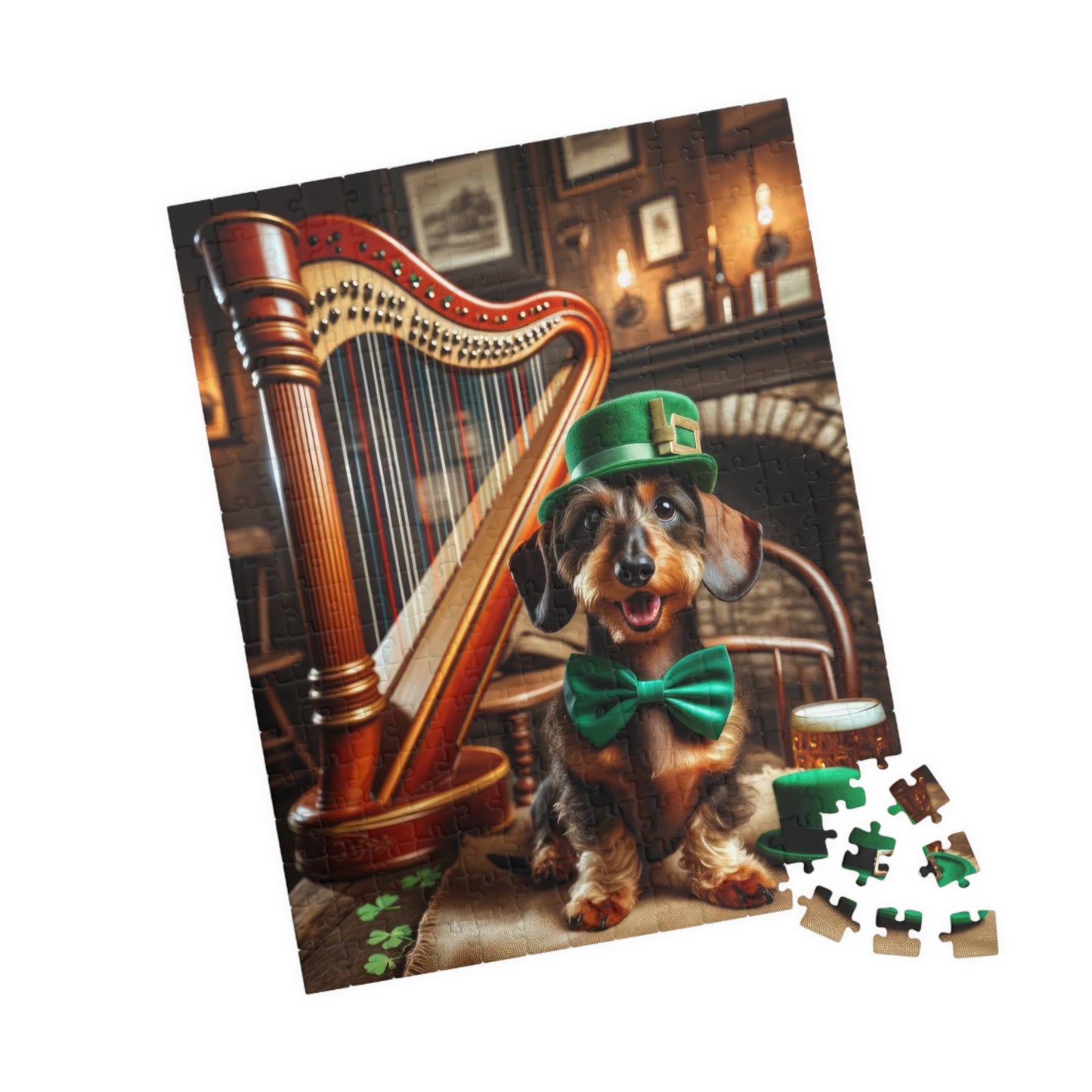 Irish Harmony Dachshund Puzzle - Charming Canine Harpist, Fun Family Jigsaw Puzzle 110, 252, 520 or 1014 Pieces