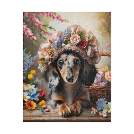 Enchanted Spring Blossom Miniature Dachshund Jigsaw Puzzle - Floral Easter Mini Doxie 110, 252, 520, 1014 Pieces