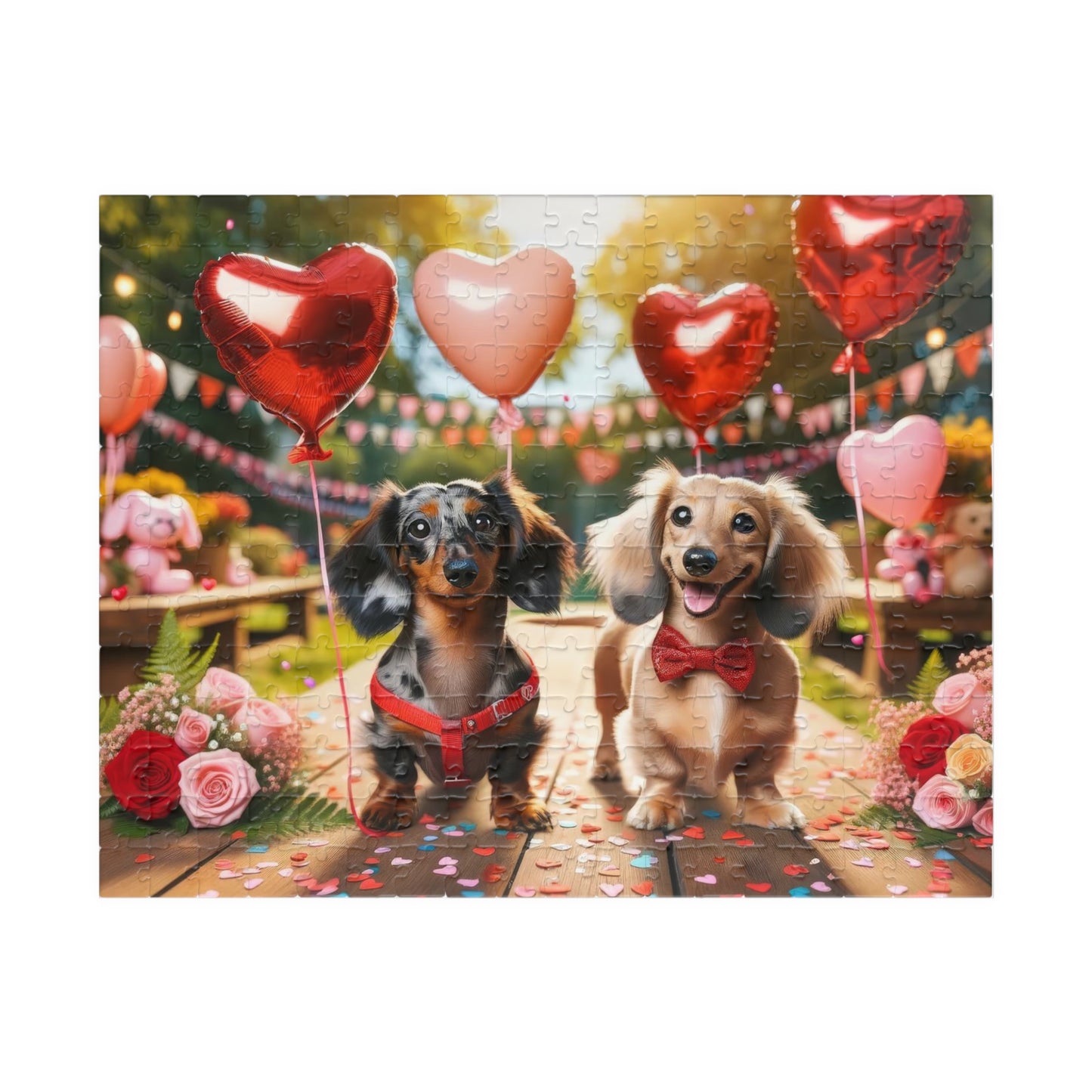 Charming Puppy Love Celebration Miniature Dachshund Jigsaw Puzzle - Dapple and English Cream Lovers Gift 110, 252, 520 or 1014 Pieces